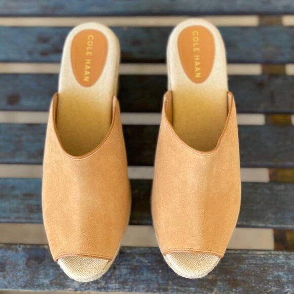 New Cole Haan Cloudfeel Wedge Sandal Women 11B US Tan Suede Open- Toe Espadrille - Picture 4 of 9